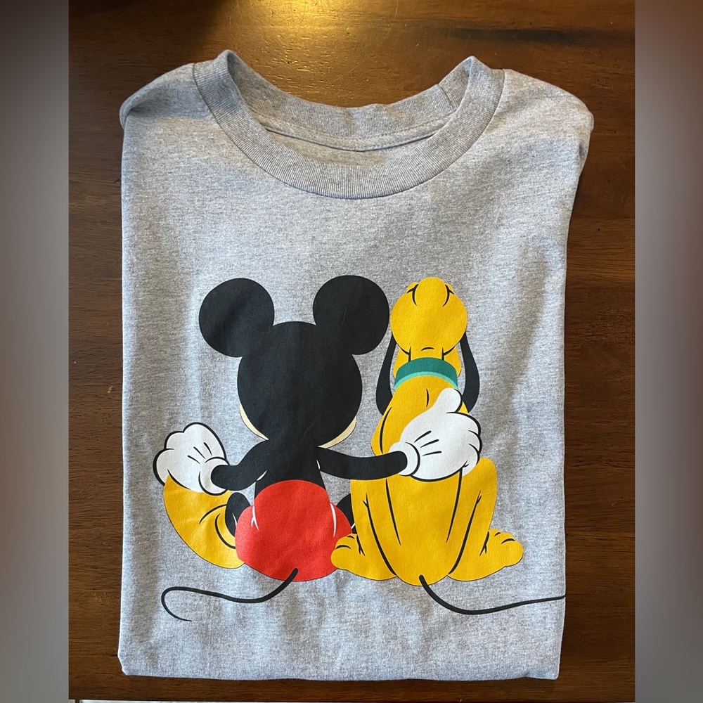 DISNEY Mickey and Pluto Gray Short Sleeve T-shirt XXL